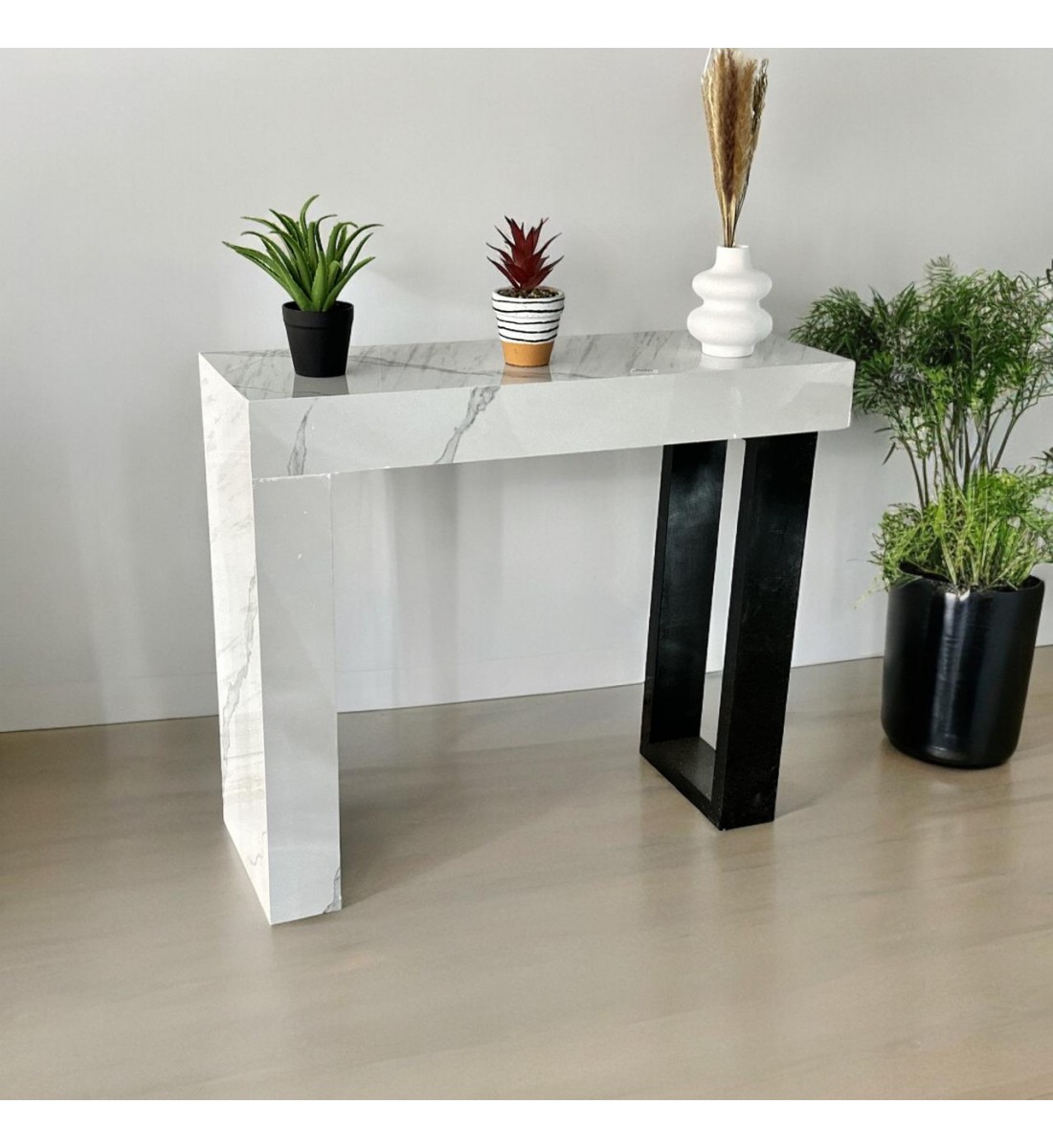 طاولة مدخل كلاسيكي بديل الخشب ابيض جنب اسود 88×30×74سم 