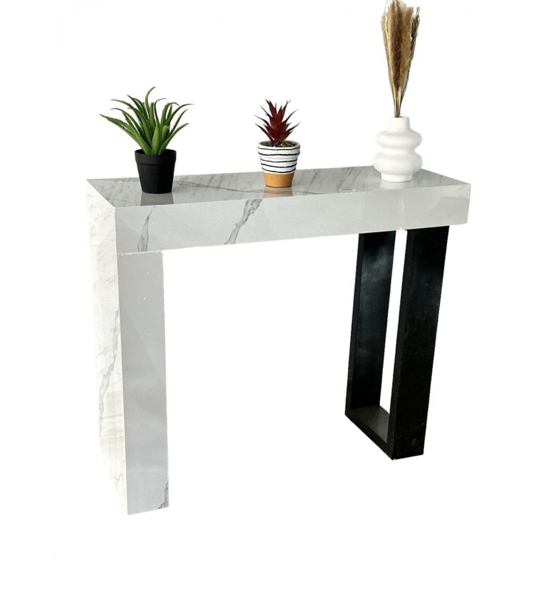 طاولة مدخل كلاسيكي بديل الخشب ابيض جنب اسود 88×30×74سم 