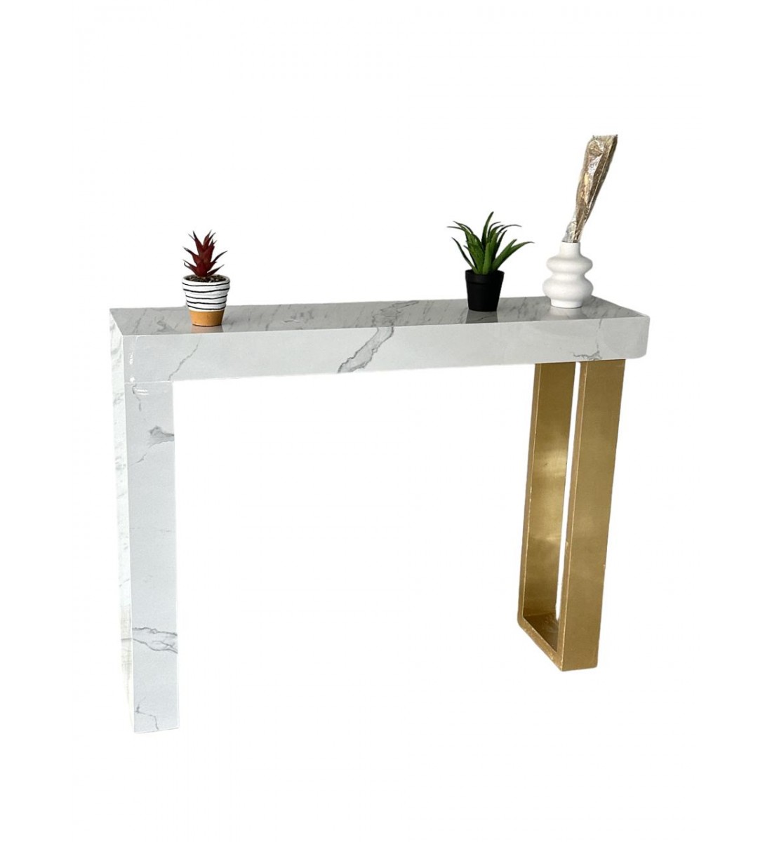 طاولة مدخل كلاسيكي بديل الخشب ابيض جنب ذهبي 120×30×90سم 